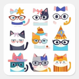 Quirky Cat Whimsical Feline Art von Cat Lovers Quadratischer Aufkleber