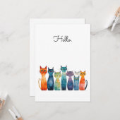 Quirky Cats Hello Custamizable Flat Karte (Vorderseite/Rückseite Beispiel)