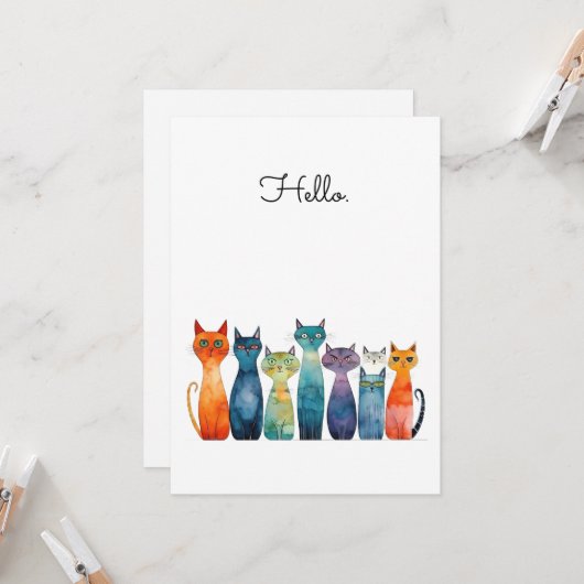 Quirky Cats Hello Custamizable Flat Karte (Vorderseite/Rückseite Beispiel)