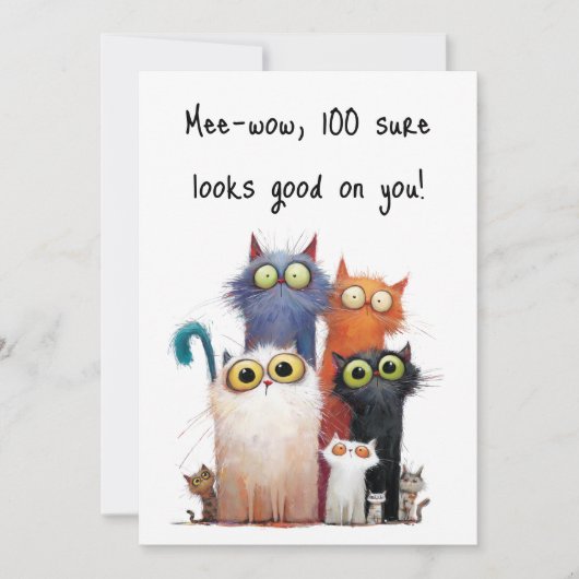 Quirky Cats with Big Eyes 100th Birthday Flat Karte (Vorderseite)