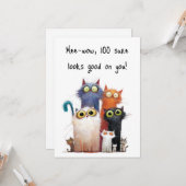 Quirky Cats with Big Eyes 100th Birthday Flat Karte (Vorderseite/Rückseite Beispiel)