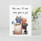 Quirky Cats with Big Eyes 70th Birthday Flat Karte (Stehend Vorderseite)
