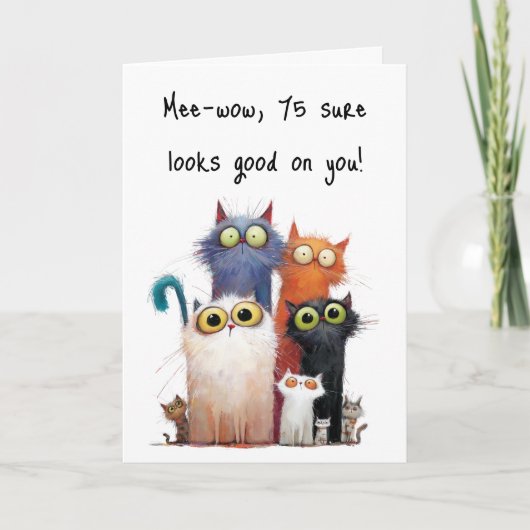 Quirky Cats with Big Eyes 75th Birthday Greeting Karte (Vorderseite)