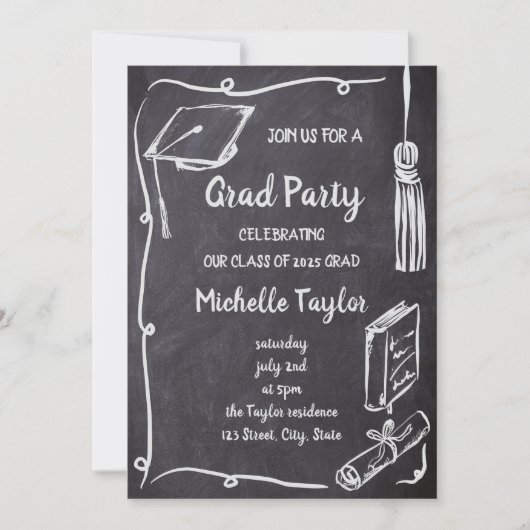 Quirky Chalkboard Einzigartiges, handgezeichnetes Einladung (Vorderseite)