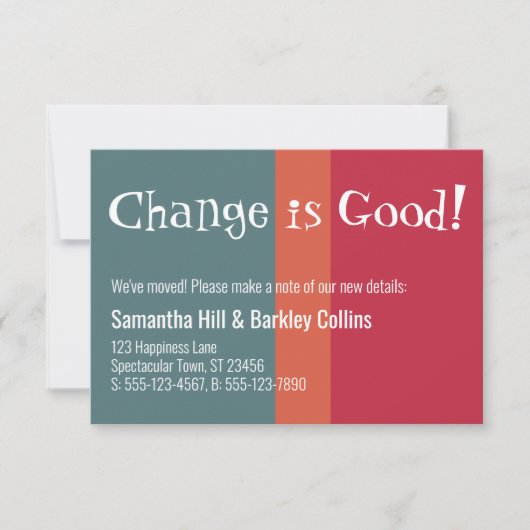 Quirky "Change is Good" - Farbige neue Adresskarte Mitteilungskarte (Vorderseite)