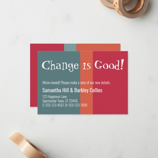 Quirky "Change is Good" - Farbige neue Adresskarte Mitteilungskarte (Vorderseite/Rückseite Beispiel)