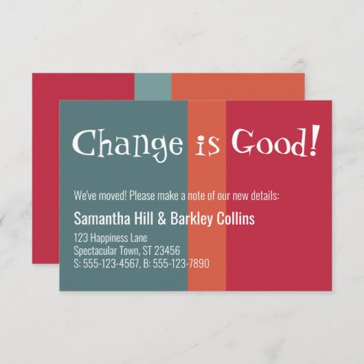 Quirky "Change is Good" - Farbige neue Adresskarte Mitteilungskarte (Vorne/Hinten)
