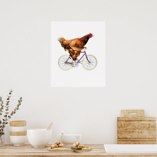 Quirky Chicken Riding Bicycle Poster (Küche)