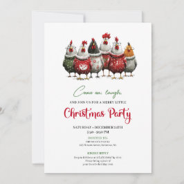 Quirky Chickens Cartoon Christmas Party Invitation Einladung
