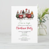 Quirky Chickens Cartoon Christmas Party Invitation Einladung (Stehend Vorderseite)