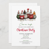 Quirky Chickens Cartoon Christmas Party Invitation Einladung (Vorne/Hinten)
