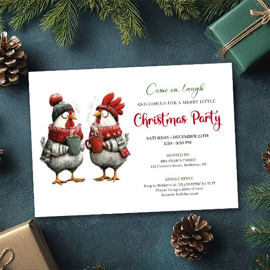 Quirky Chickens Festive Editable Christmas Invite Einladung