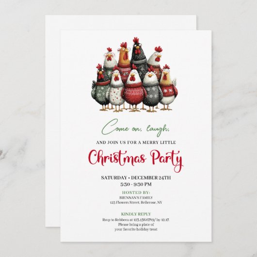 Quirky Chickens Funny Holiday Celebration Invite Einladung (Vorne/Hinten)