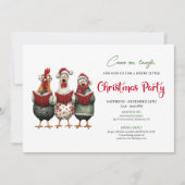 Quirky Chickens Modern Watercolor Holiday Invite Einladung (Vorderseite)