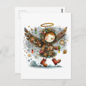 Quirky Christmas Angel Moderne Illustration Kunst Postkarte (Vorne/Hinten)