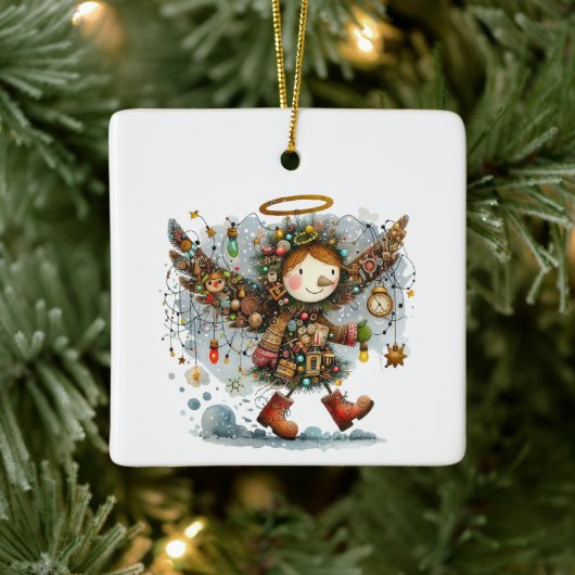 Quirky Christmas Angel Moderner Art Style Keramikornament (Baum)