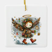 Quirky Christmas Angel Moderner Art Style Keramikornament (Vorderseite)