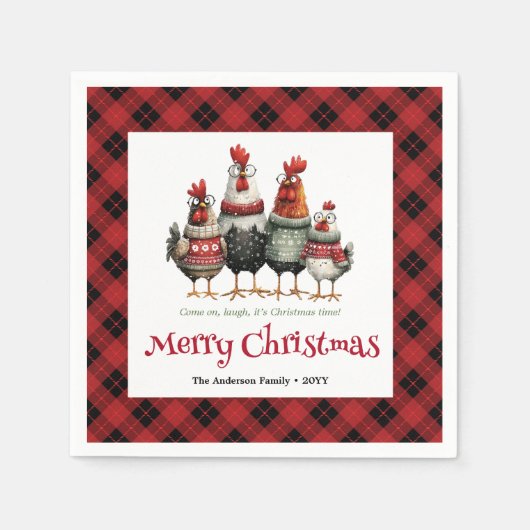 Quirky Christmas chickens napkin set custom name Serviette (Vorderseite)