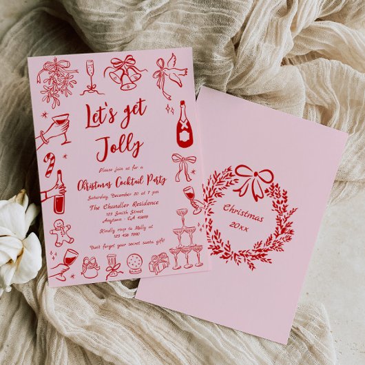 Quirky Christmas Cocktail Party Einladung Doodle