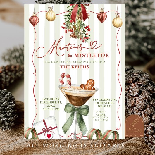 Quirky Christmas Martinis and Mistletoe Christmas  Einladung
