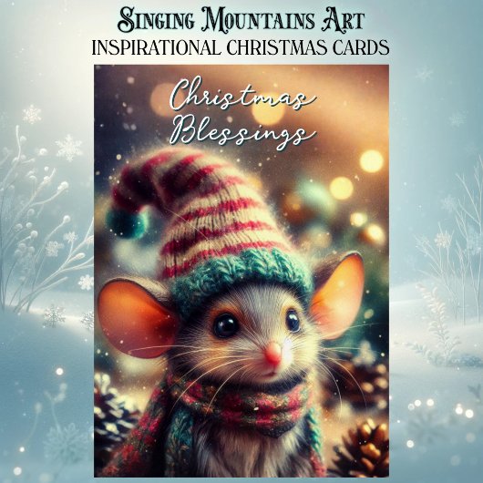 Quirky Christmas Mouse in Festive Hat Christian Feiertagskarte