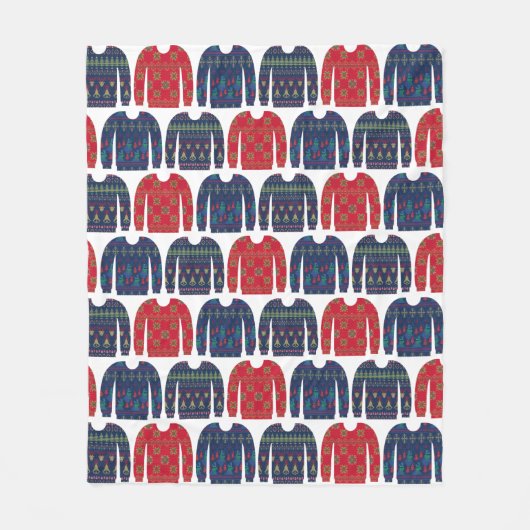 Quirky Christmas Sweaters Pattern Blue und Navy Fleecedecke (Vorderseite)