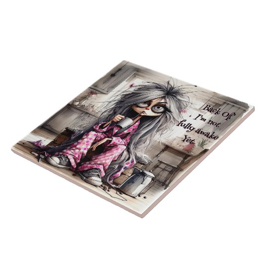 Quirky Coffee Lady Back Off Keramik Tile Fliese (Seite)