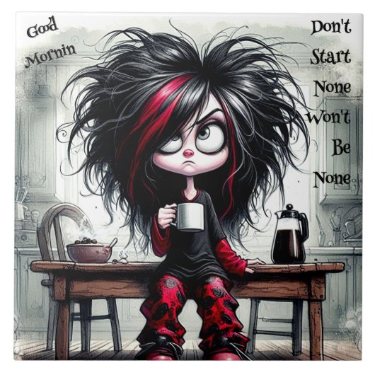 Quirky Coffee Lady Beginne keine Keramik. Fliese (Vorderseite)