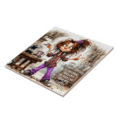 Quirky Coffee Lady erwartet Keramik Tile Fliese (Seite)