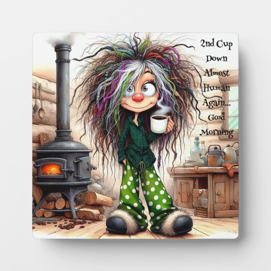 Quirky Coffee Lady Fast Human Tabletop Plaque Fotoplatte (Vorderseite)