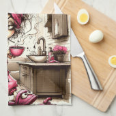Quirky Coffee Lady Full Pot Kitchen Handtücher (Viertel Falte)