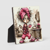 Quirky Coffee Lady Full Pot Plaque mit Easel Fotoplatte (Vorderseite)