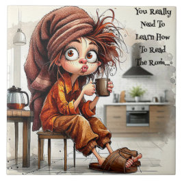Quirky Coffee Lady liest die Keramik im Zimmer Fliese