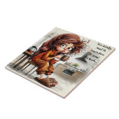 Quirky Coffee Lady liest die Keramik im Zimmer Fliese (Seite)