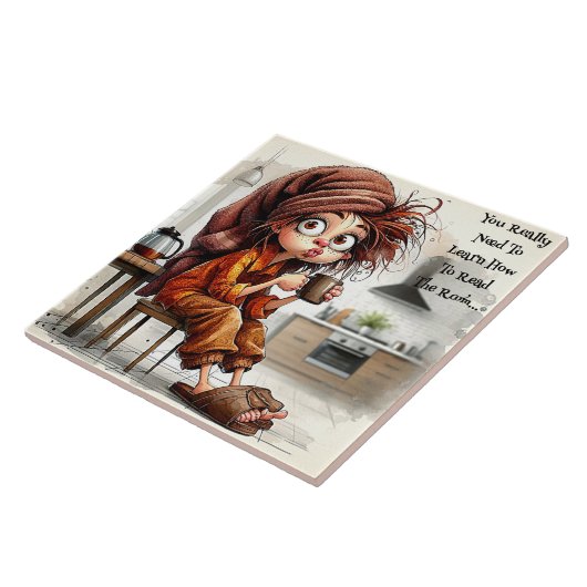 Quirky Coffee Lady liest die Keramik im Zimmer Fliese (Seite)
