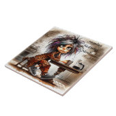 Quirky Coffee Lady Montag Vibe Keramik Tile Fliese (Seite)
