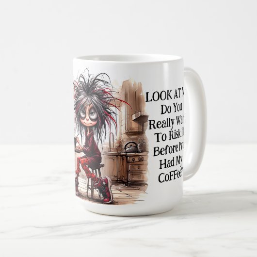 Quirky Coffee Lady riskiert IT-Tasse Kaffeetasse (VorderseiteRechts)