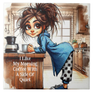 Quirky Coffee Lady Side aus ruhiger Keramik Fliese