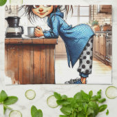 Quirky Coffee Lady Side of Quiet Kitchen Handtüche Geschirrtuch (Gefaltet)