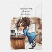 Quirky Coffee Lady Side of Quiet Kitchen Handtüche Geschirrtuch (Vertikal)