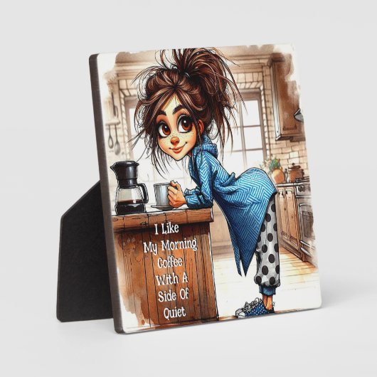 Quirky Coffee Lady Side Plaque mit Easel Fotoplatte (Vorderseite)