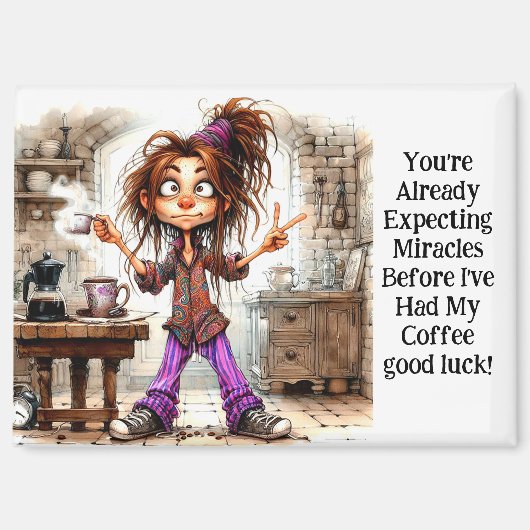 Quirky Coffee Lady Viel Glück Magnet (Vorderseite)