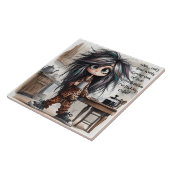 Quirky Coffee Lady Wait Keramik Tile Fliese (Seite)