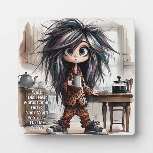 Quirky Coffee Lady Wait Plaque mit Easel Fotoplatte (Vorderseite)