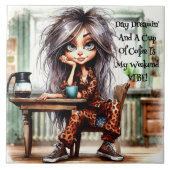Quirky Coffee Lady Weekend Vibe Keramik Tile Fliese (Vorderseite)
