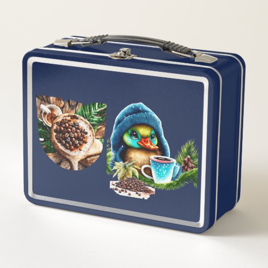 Quirky Coffee Lover Duck Design Metall Brotdose (Vorderseite)