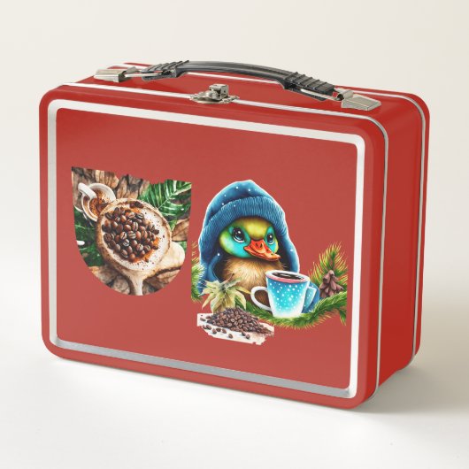 Quirky Coffee Lover Duck Design Metall Brotdose (Vorderseite)