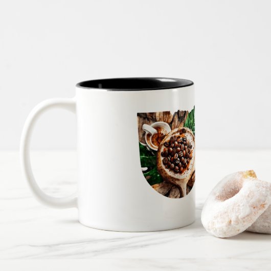 Quirky Coffee Lover Duck Design Zweifarbige Tasse (Mit Donut)