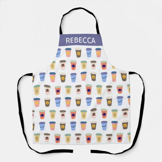 Quirky Coffee Lovers Take-Away Cups Personalisiert Schürze (Vorderseite)