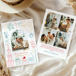 Quirky Colorful Christmas Arch Photo Doodle Feiertagskarte